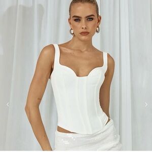 RUNAWAY White Bustier Fitted Bodysuit Crop Top